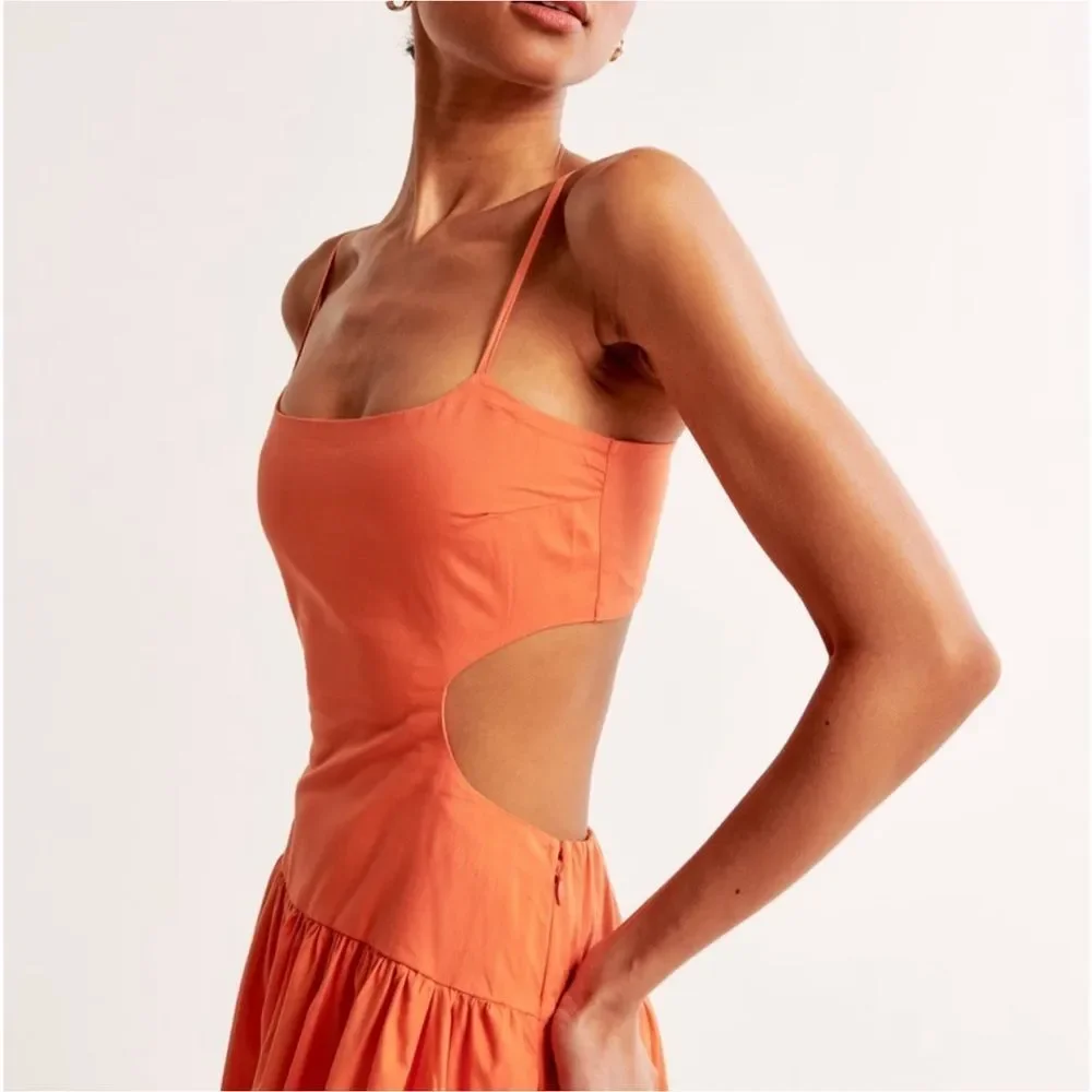 New with tag Abercrombie & Fitch orange drop waist cutout maxi dress size XLT.